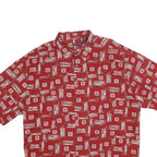 PIERRE CARDIN Mens Red Patterned Shirt 2XL Cotton Short Sleeve Casual