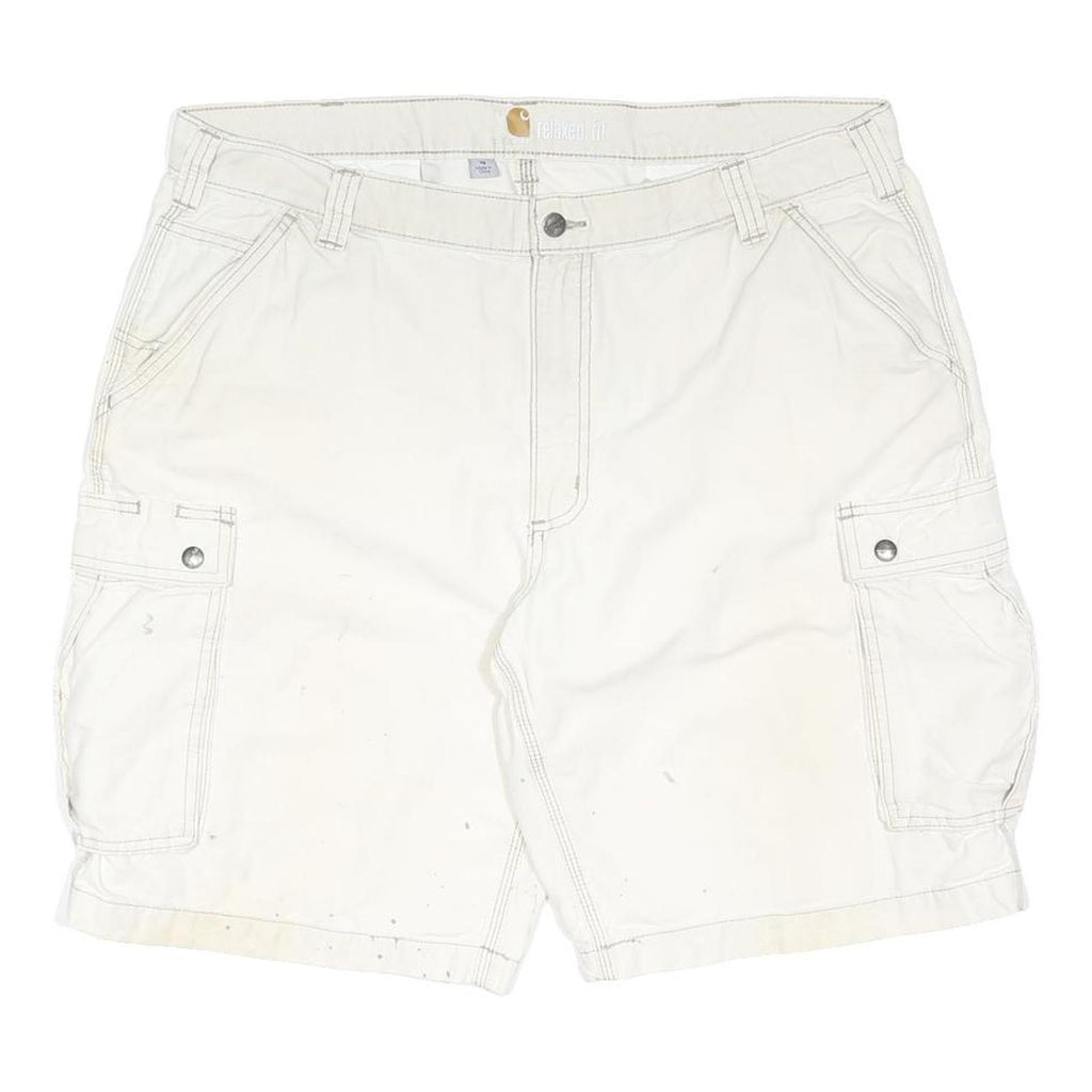 CARHARTT Mens White Relaxed Fit Cotton Blend Cargo Shorts XL W40 Workwear