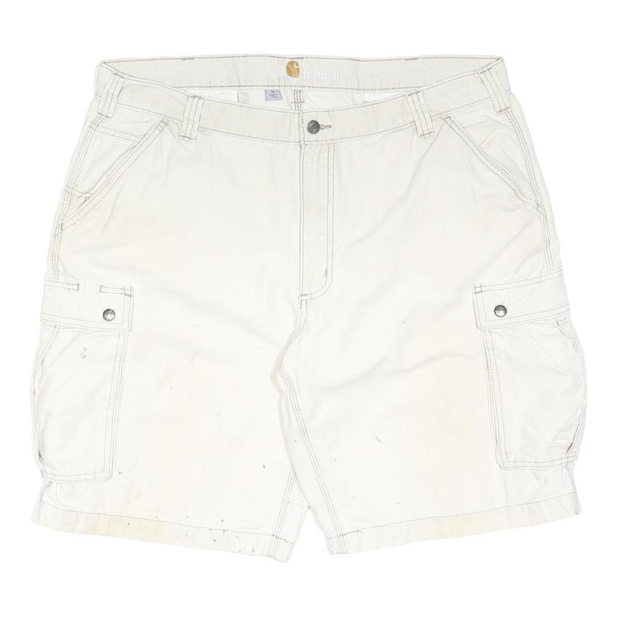 CARHARTT Mens White Relaxed Fit Cotton Blend Cargo Shorts XL W40 Workwear