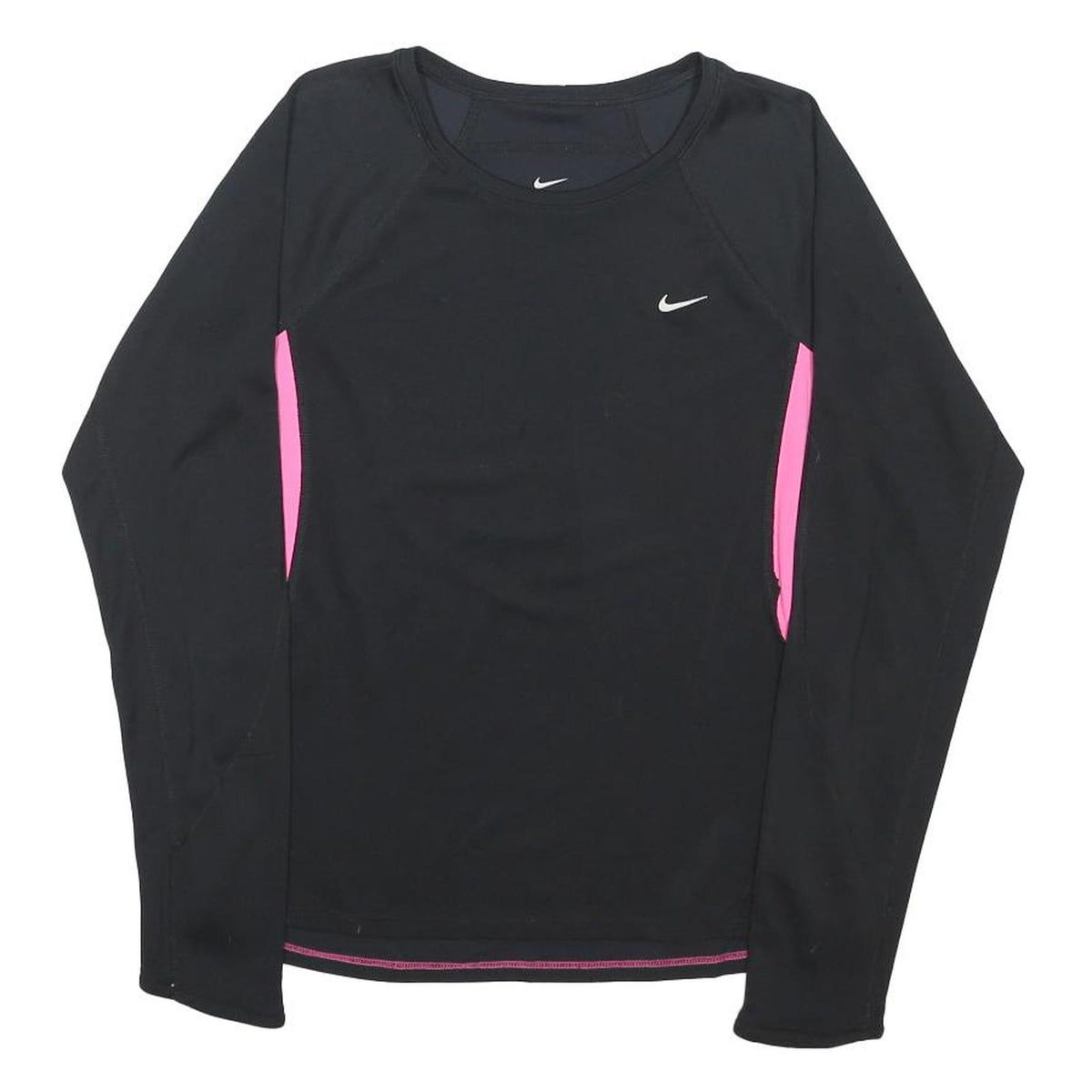 NIKE Womens Black & Pink Sports T-Shirt M Long Sleeve Crew Neck Performance