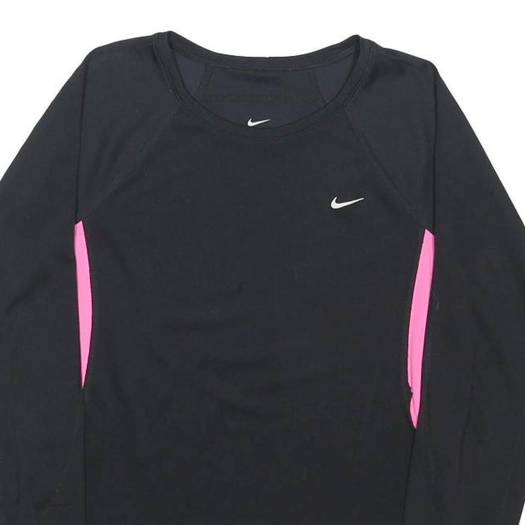 NIKE Womens Black & Pink Sports T-Shirt M Long Sleeve Crew Neck Performance