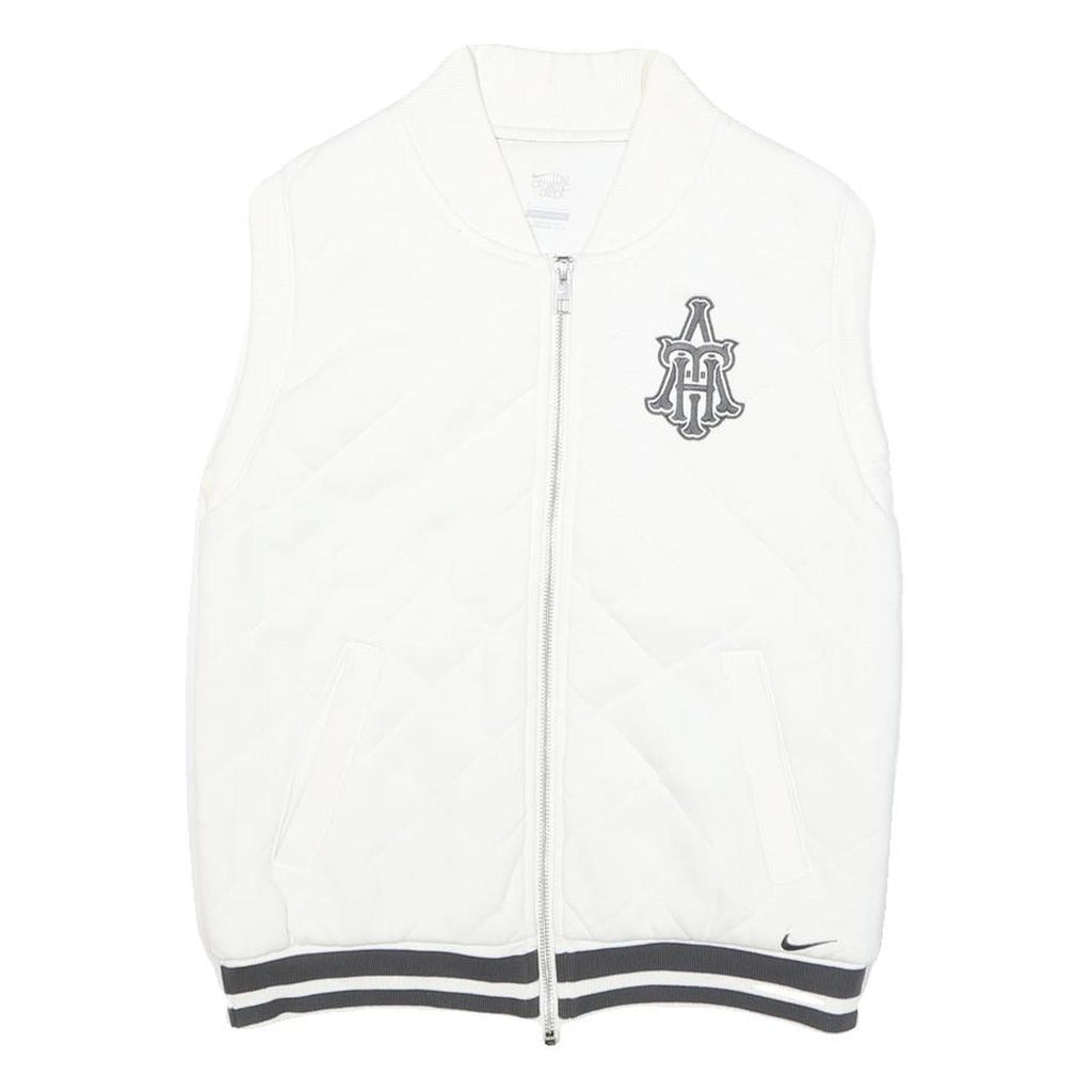 NIKE Mens White Quilted Sleeveless Jacket S Polyester Blend Zip Casual