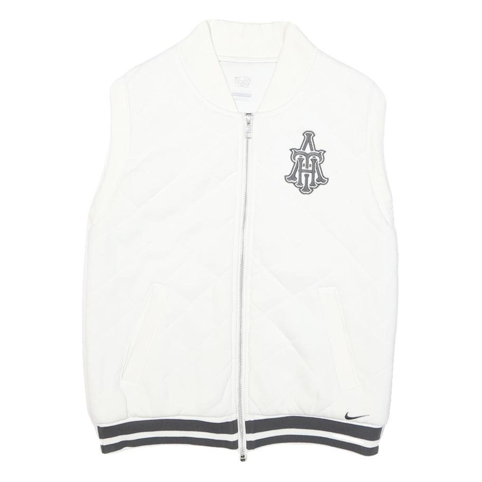 NIKE Mens White Quilted Sleeveless Jacket S Polyester Blend Zip Casual