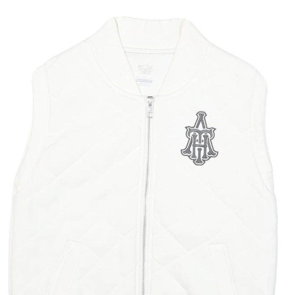 NIKE Mens White Quilted Sleeveless Jacket S Polyester Blend Zip Casual