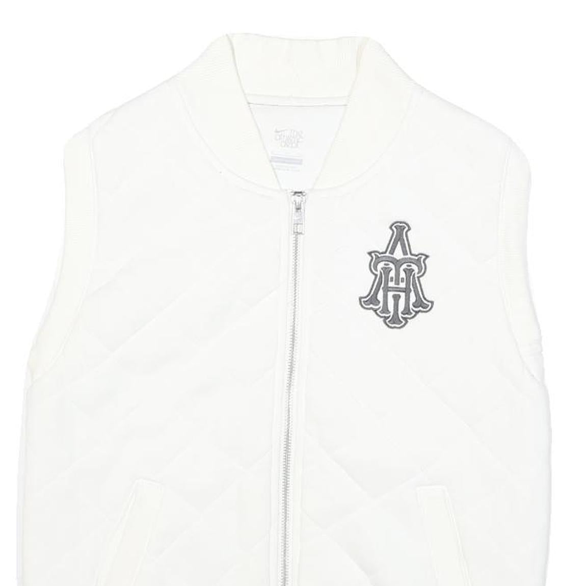 NIKE Mens White Quilted Sleeveless Jacket S Polyester Blend Zip Casual