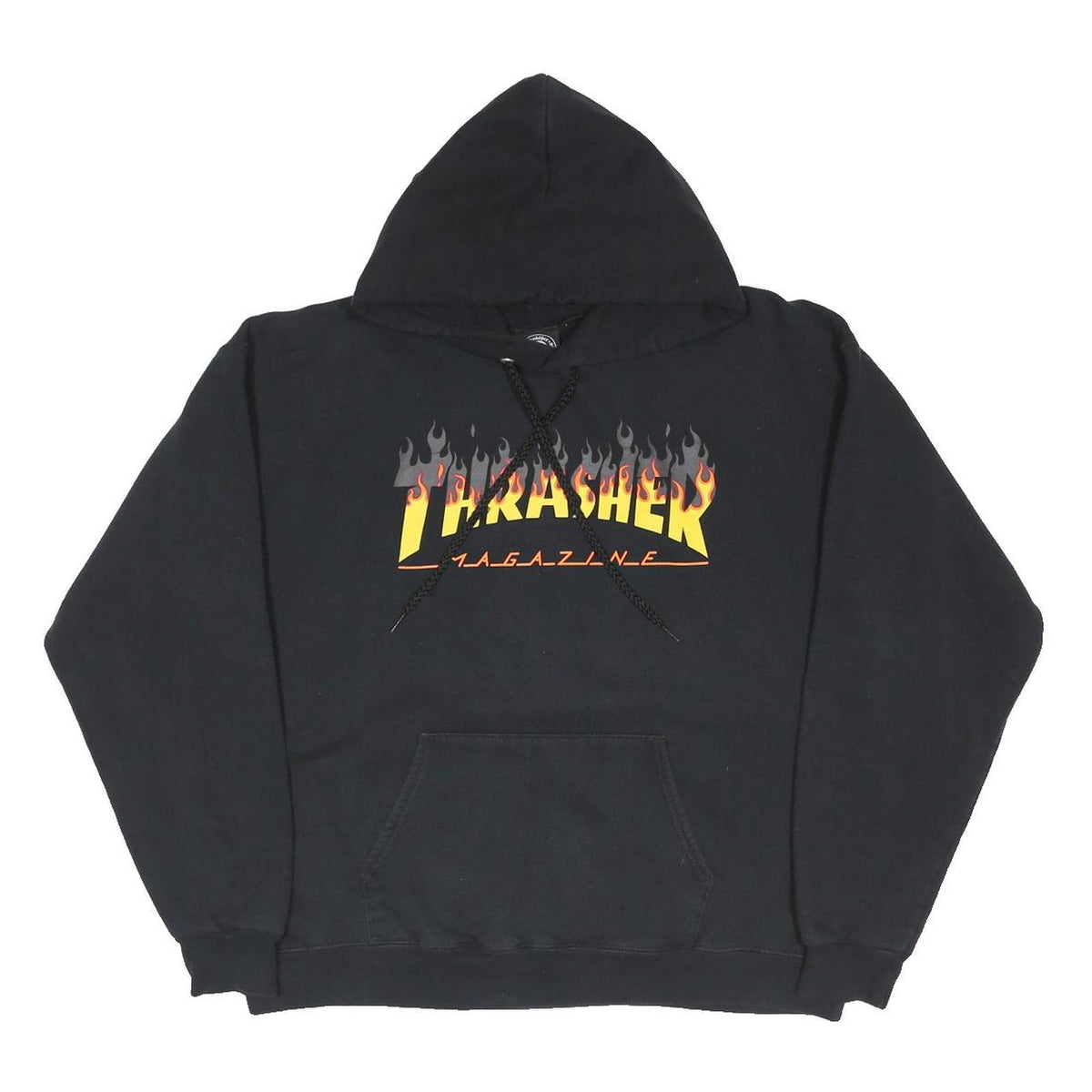 THRASHER Womens Black Flame Logo Pullover Hoodie M Streetwear Skate Style