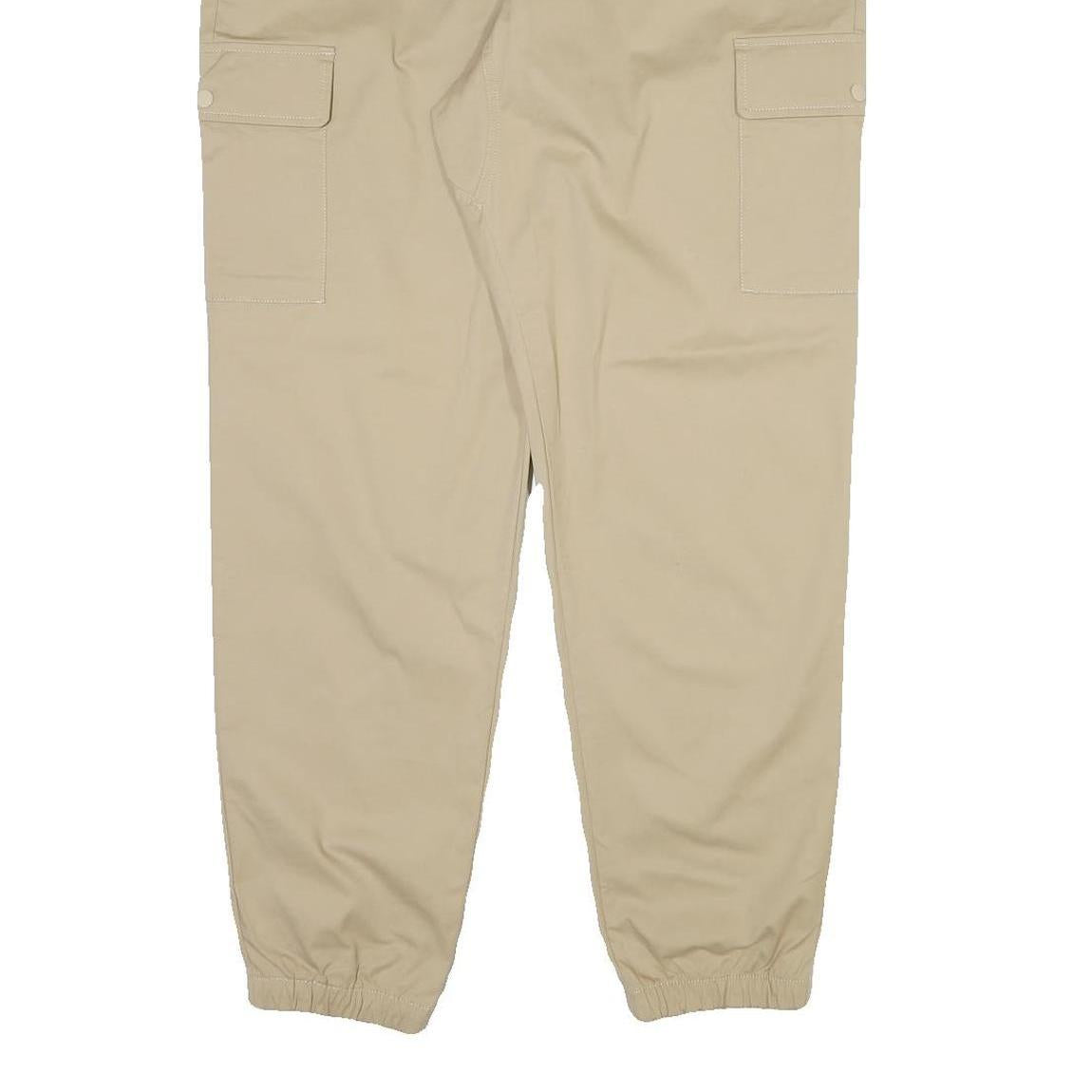 NEW BALANCE Mens Beige Cotton Blend Regular Cargo Trousers W38 L32 Drawstring