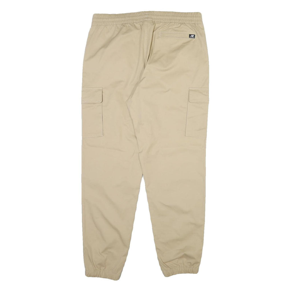 NEW BALANCE Mens Beige Cotton Blend Regular Cargo Trousers W38 L32 Drawstring