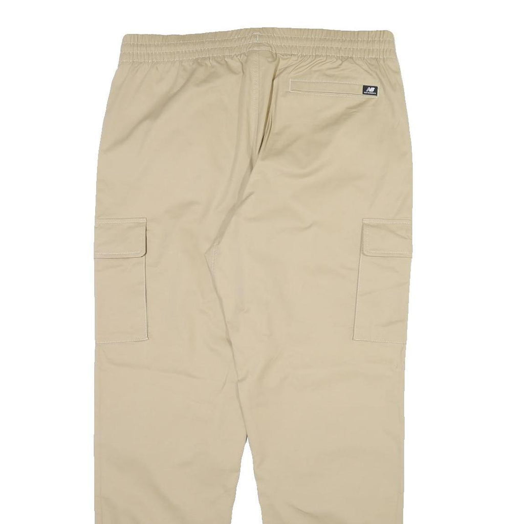 NEW BALANCE Mens Beige Cotton Blend Regular Cargo Trousers W38 L32 Drawstring