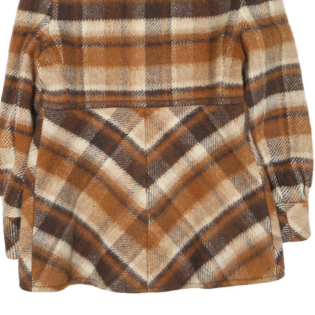Womens Brown Beige Check Button Cotton Blend Jacket M Casual Stylish Outerwear