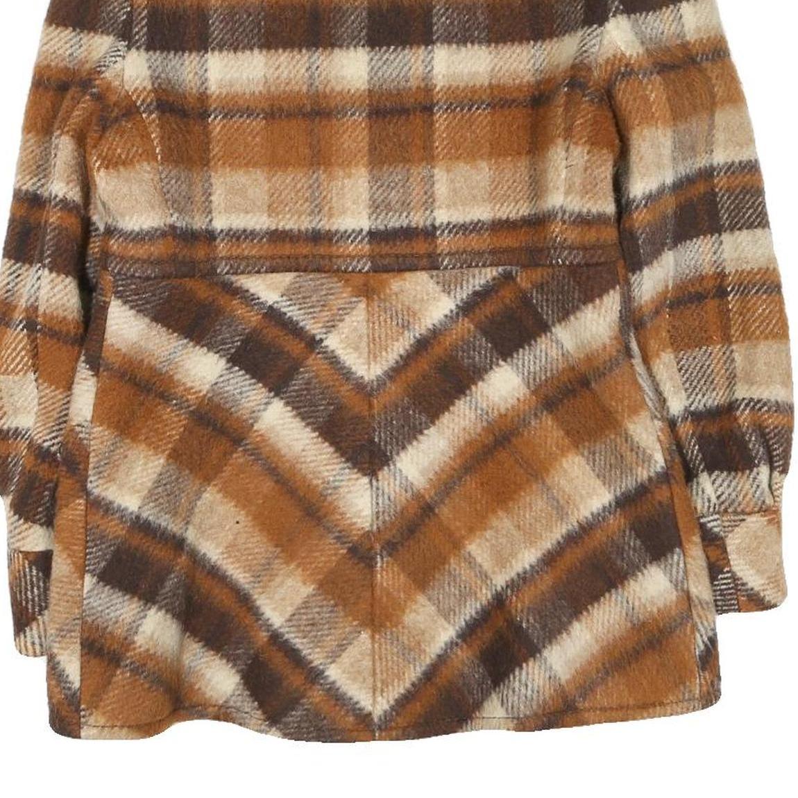 Womens Brown Beige Check Button Cotton Blend Jacket M Casual Stylish Outerwear