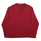 POLO RALPH LAUREN Mens Red Pullover Plain Crew Neck Basic Knit Jumper L Cotton