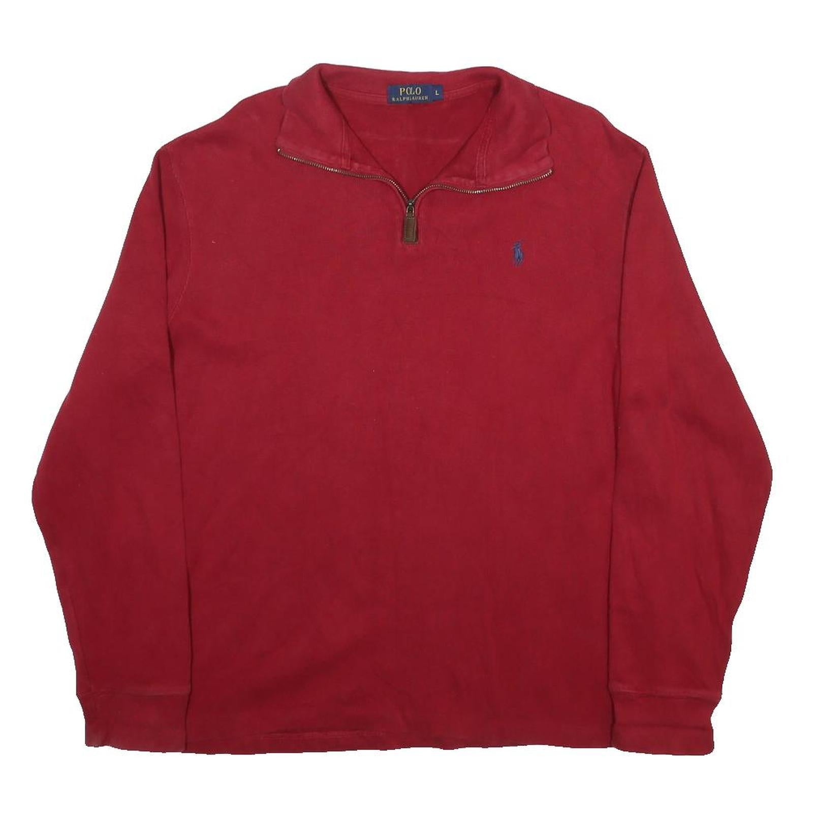 POLO RALPH LAUREN Mens Red Pullover Plain Crew Neck Basic Knit Jumper L Cotton