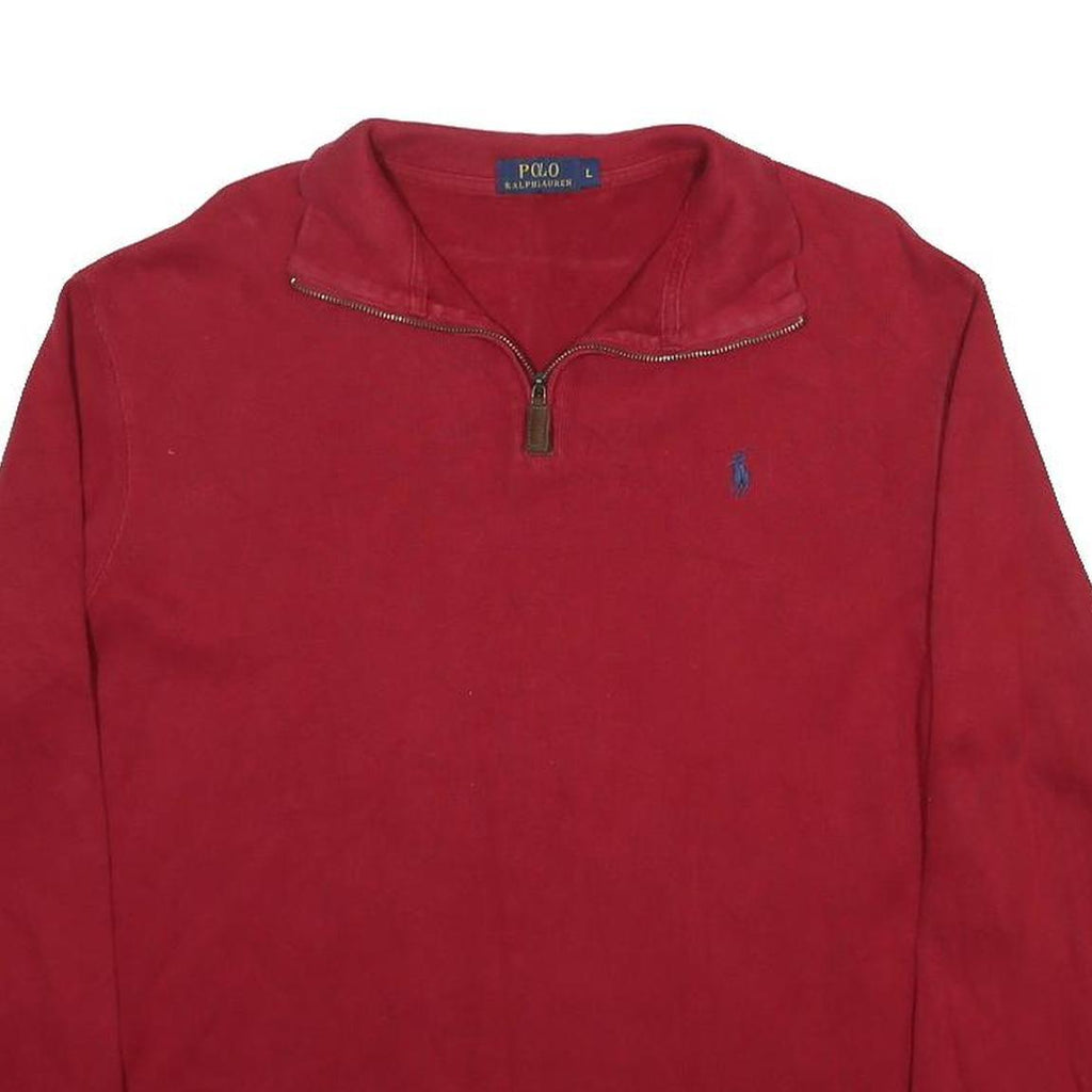 POLO RALPH LAUREN Mens Red Pullover Plain Crew Neck Basic Knit Jumper L Cotton