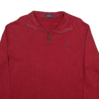 POLO RALPH LAUREN Mens Red Pullover Plain Crew Neck Basic Knit Jumper L Cotton