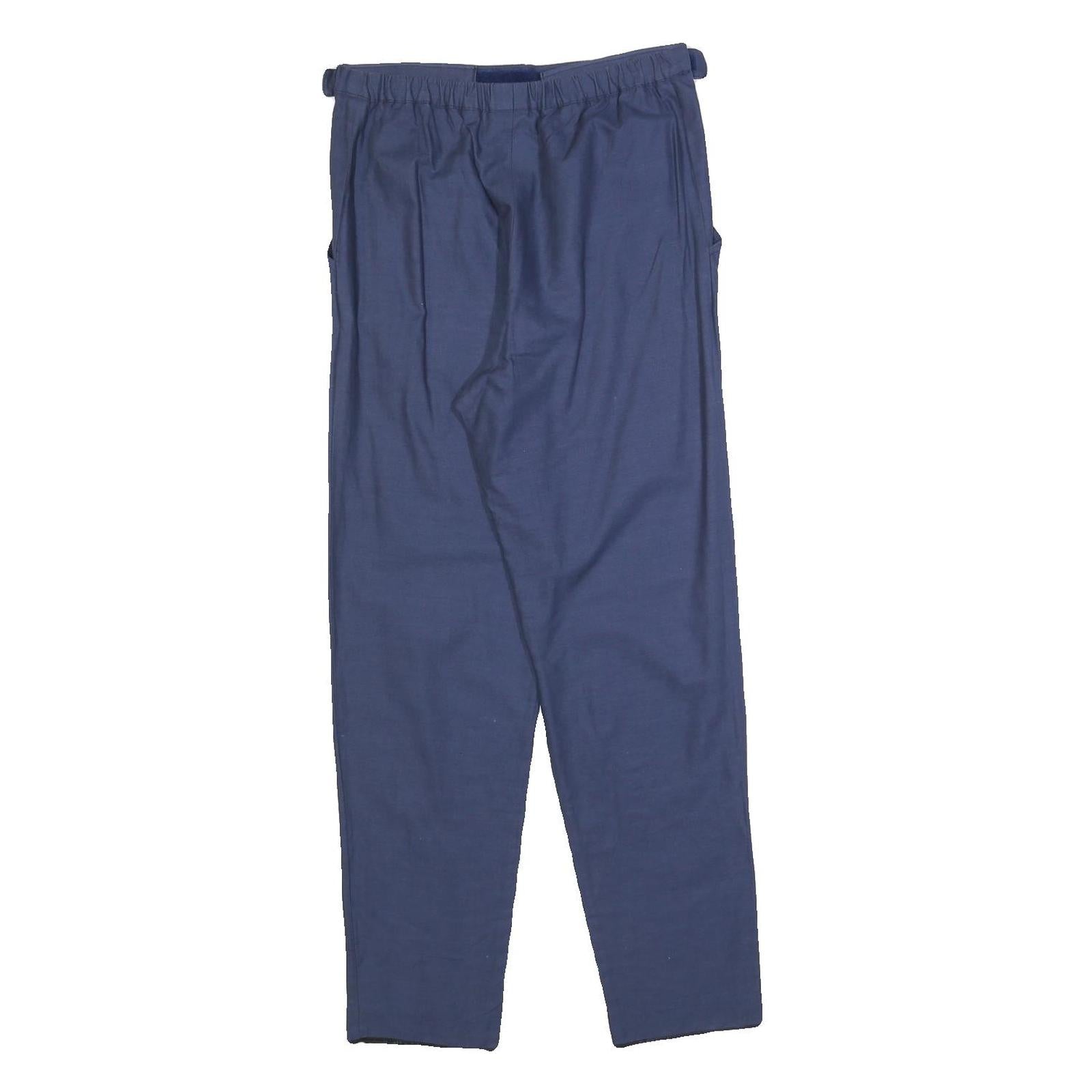 Womens Blue Cotton Blend Regular Fit Trousers W28 L29 Casual Elastic Waist