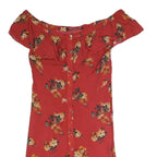 ZARA Womens Red Floral Off Shoulder Short Sleeve Button Neck Top S Floral Print