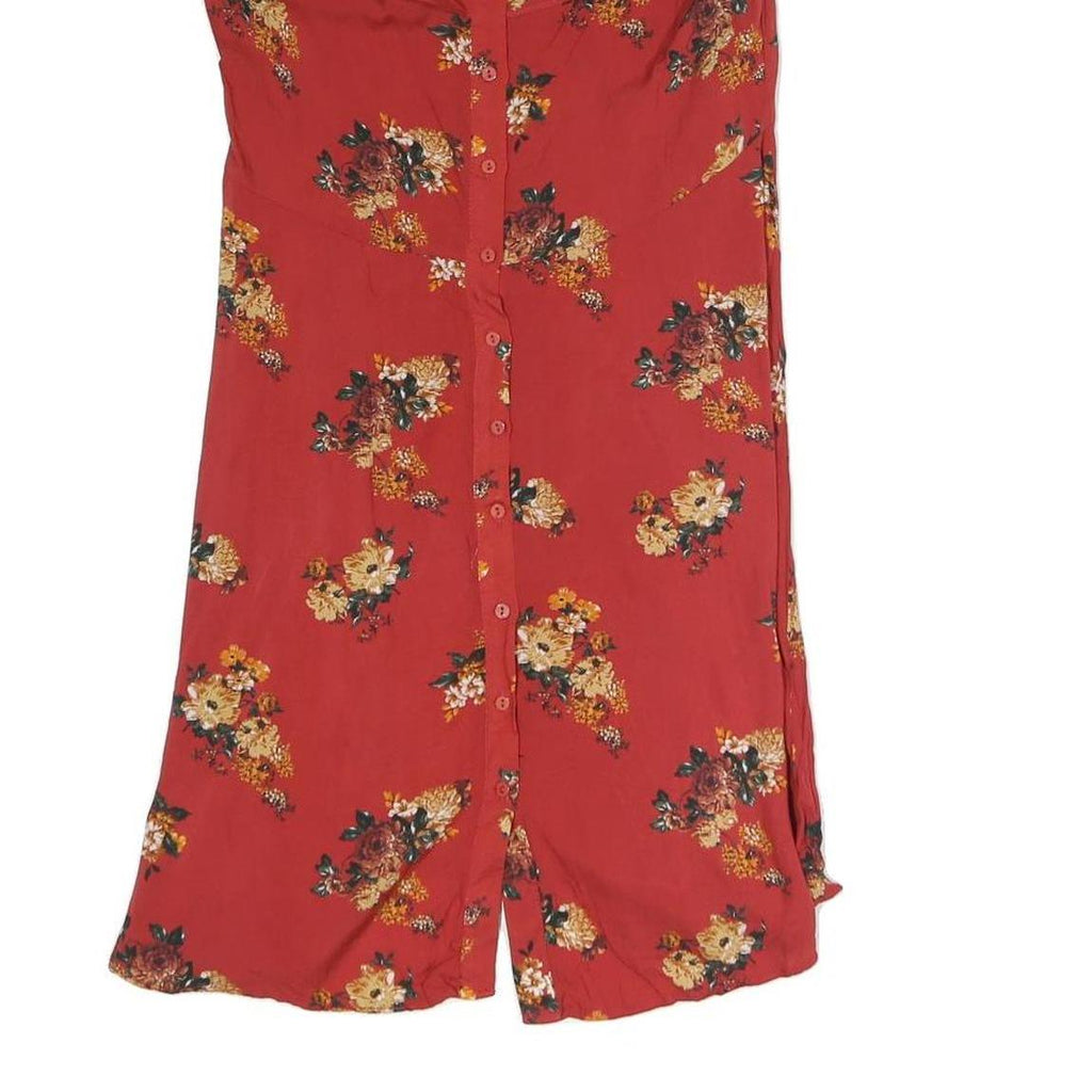 ZARA Womens Red Floral Off Shoulder Short Sleeve Button Neck Top S Floral Print