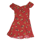 ZARA Womens Red Floral Off Shoulder Short Sleeve Button Neck Top S Floral Print