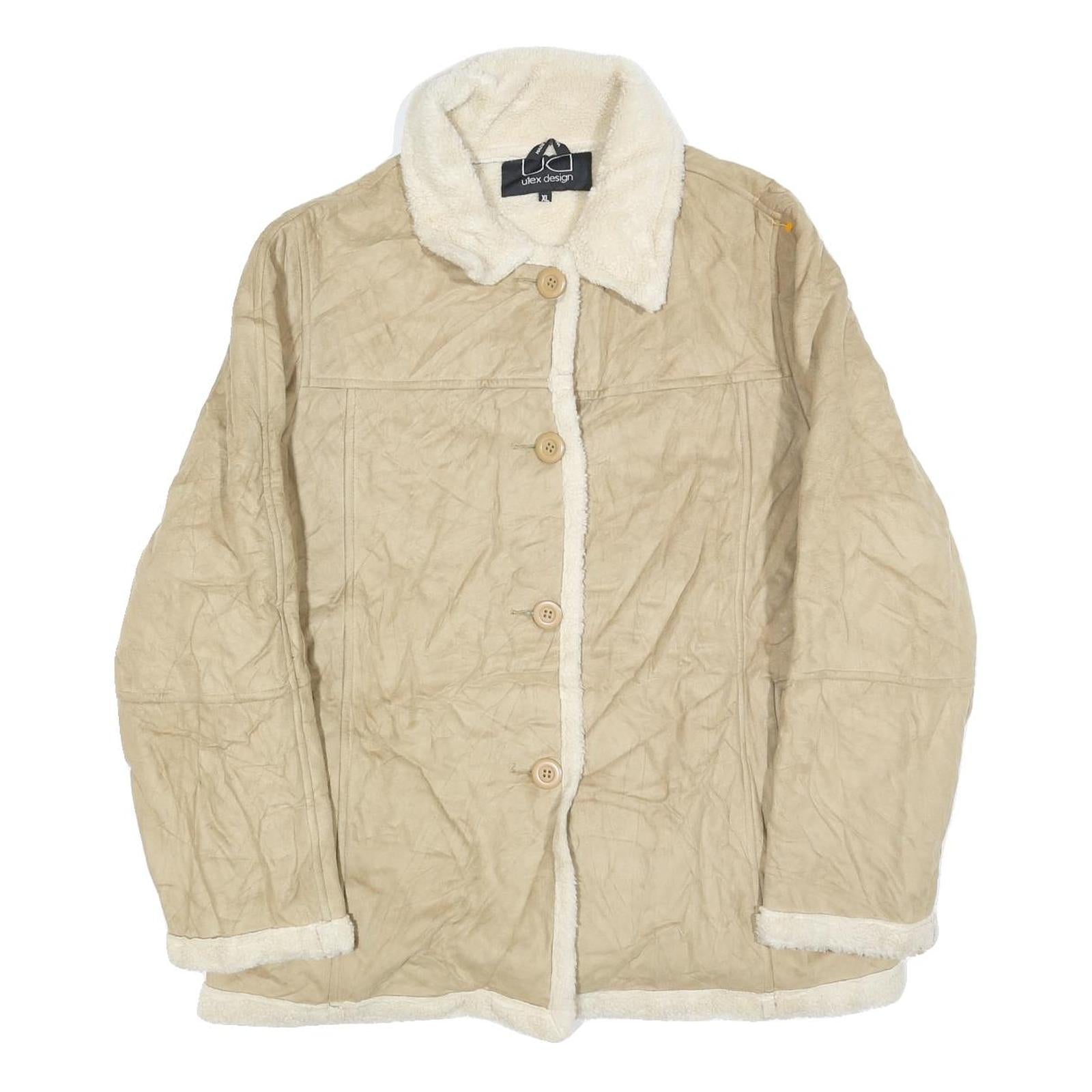 UTEX DESIGN Womens Beige Faux Shearling Jacket XL Polyester Blend Button Closure