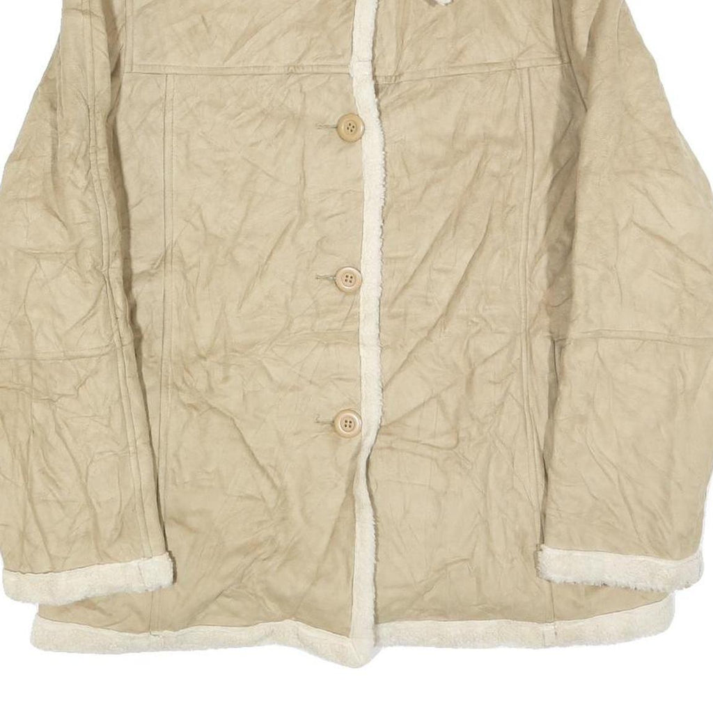 UTEX DESIGN Womens Beige Faux Shearling Jacket XL Polyester Blend Button Closure