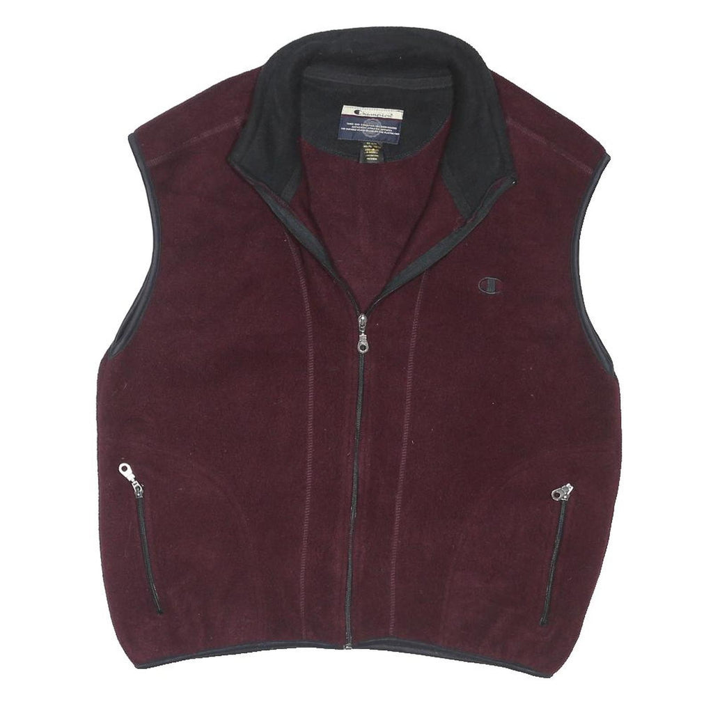 CHAMPION Mens Maroon & Black Zip Fleece Vest M Polyester Blend Casual Jacket