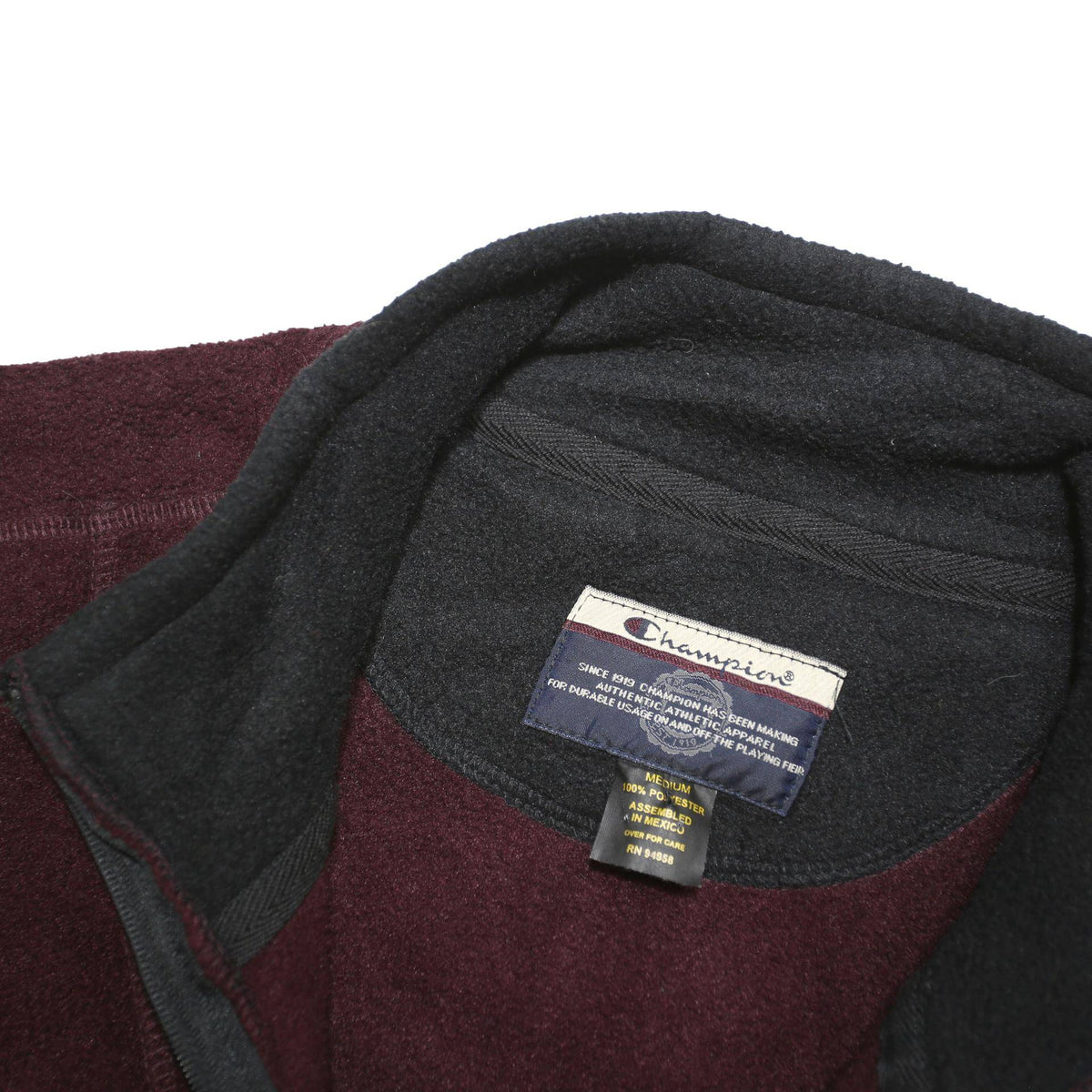 CHAMPION Mens Maroon & Black Zip Fleece Vest M Polyester Blend Casual Jacket