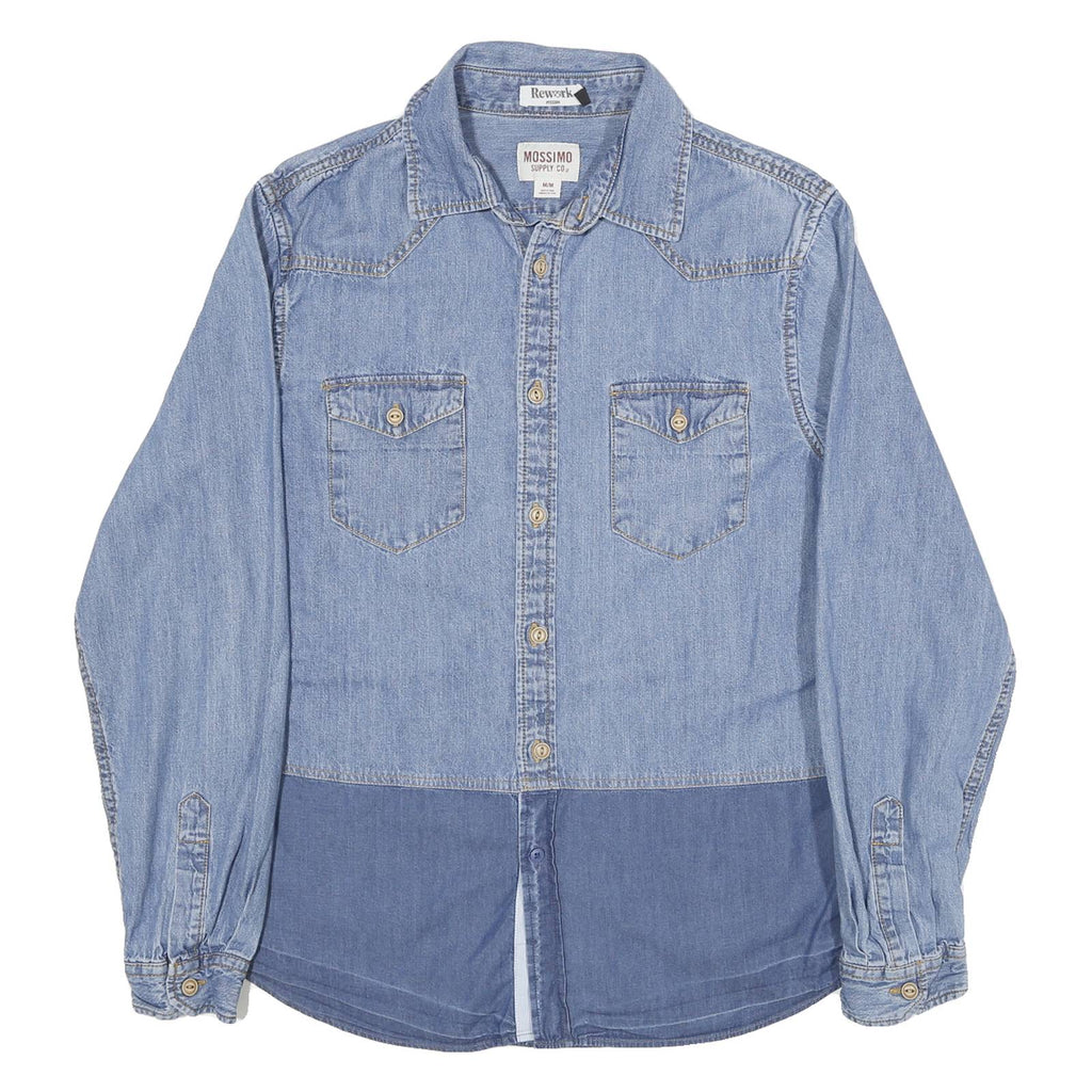 MOSSIMO Mens Blue Denim Shirt M Cotton Blend Button Front Casual