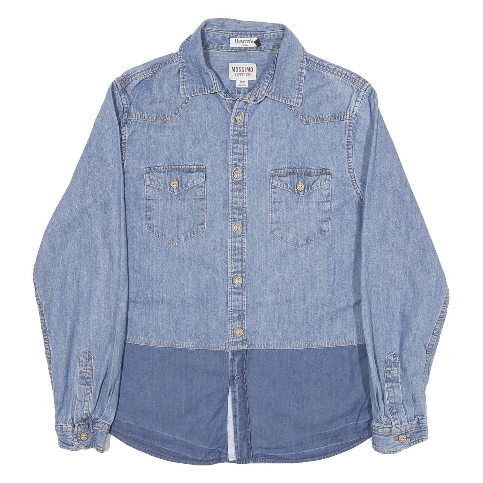 MOSSIMO Mens Blue Denim Shirt M Cotton Blend Button Front Casual