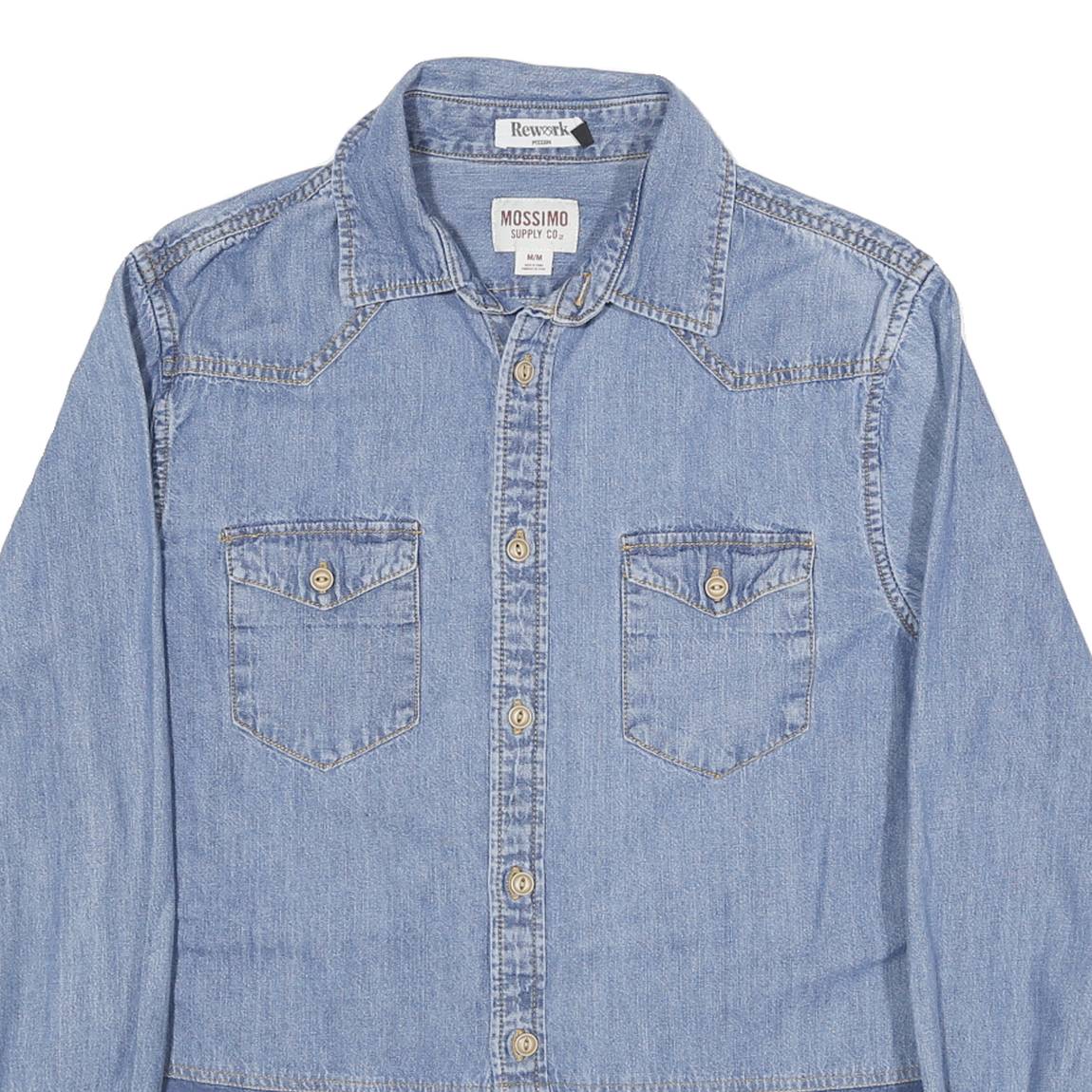 MOSSIMO Mens Blue Denim Shirt M Cotton Blend Button Front Casual
