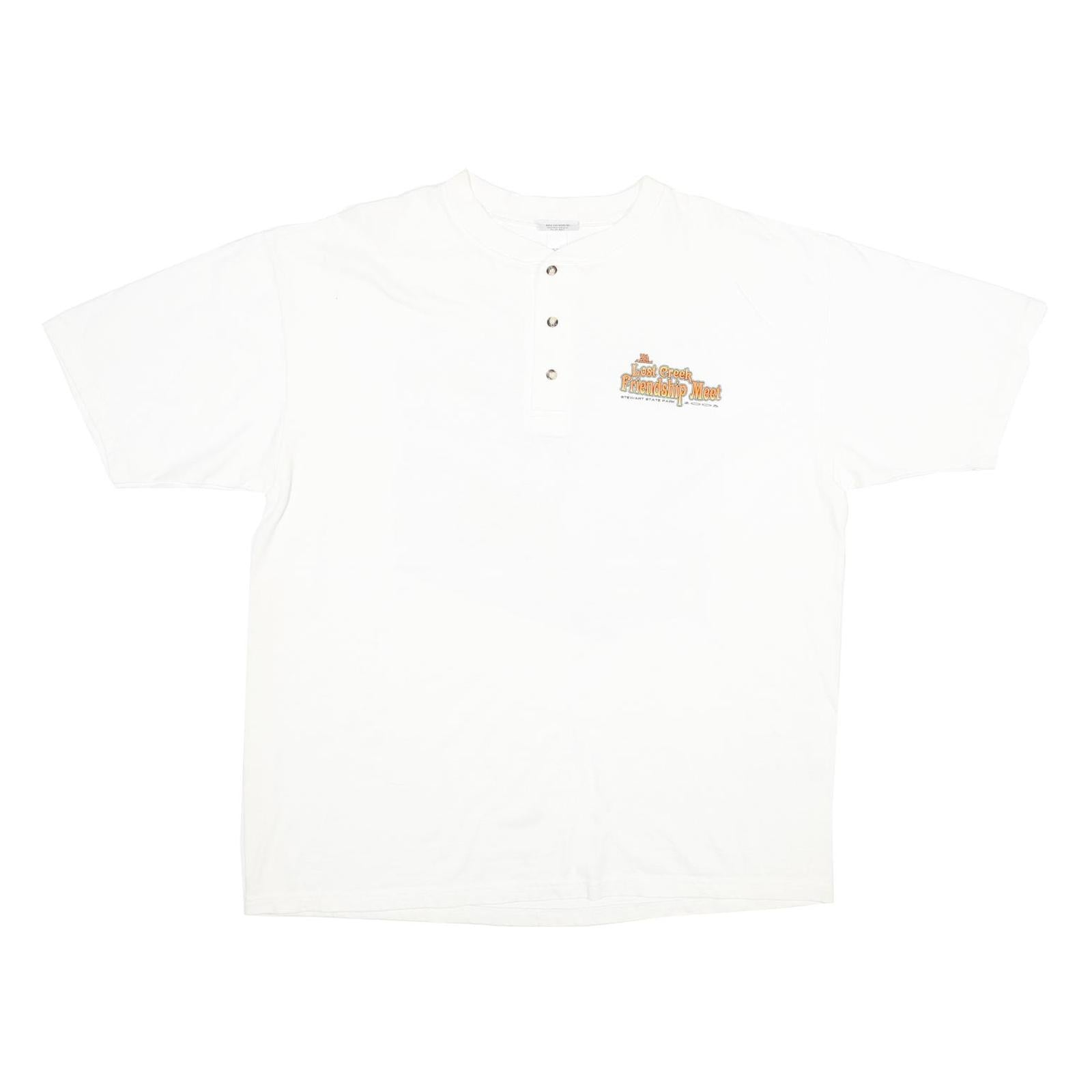 ANVIL Mens White Vintage Graphic XL Short Sleeve Henley Friendship Meet