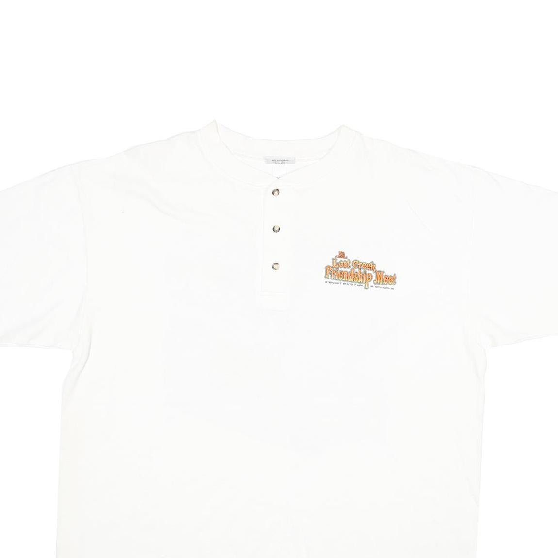 ANVIL Mens White Vintage Graphic XL Short Sleeve Henley Friendship Meet