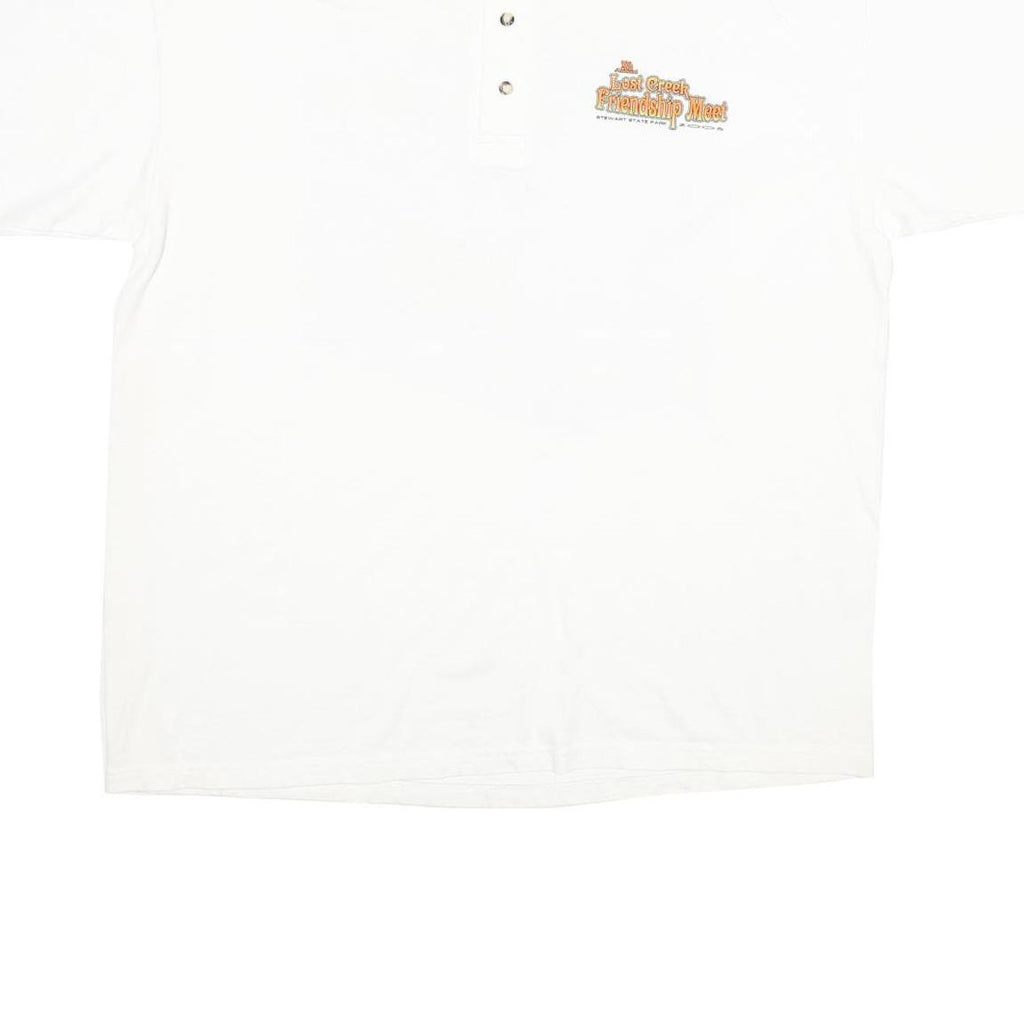 ANVIL Mens White Vintage Graphic XL Short Sleeve Henley Friendship Meet