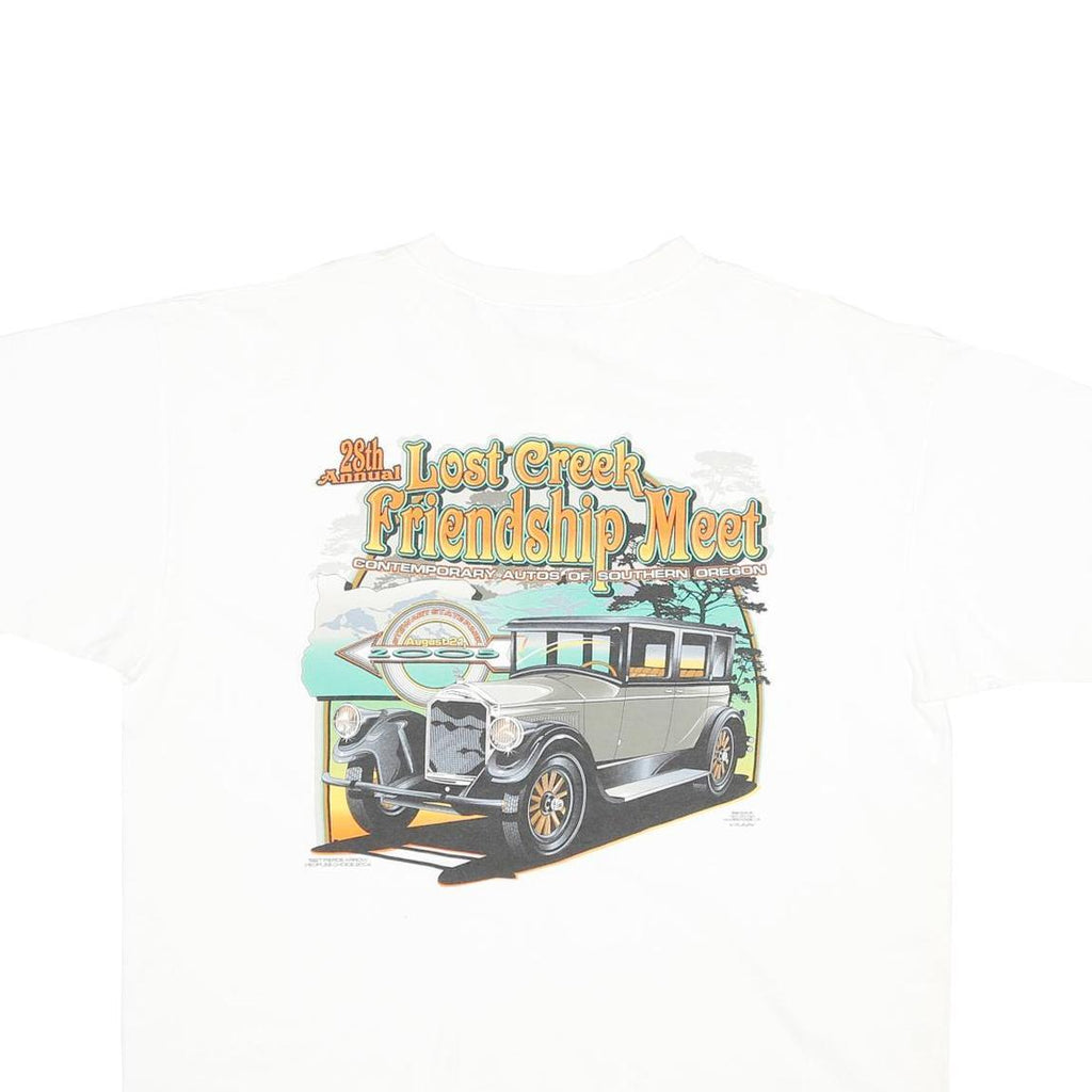 ANVIL Mens White Vintage Graphic XL Short Sleeve Henley Friendship Meet