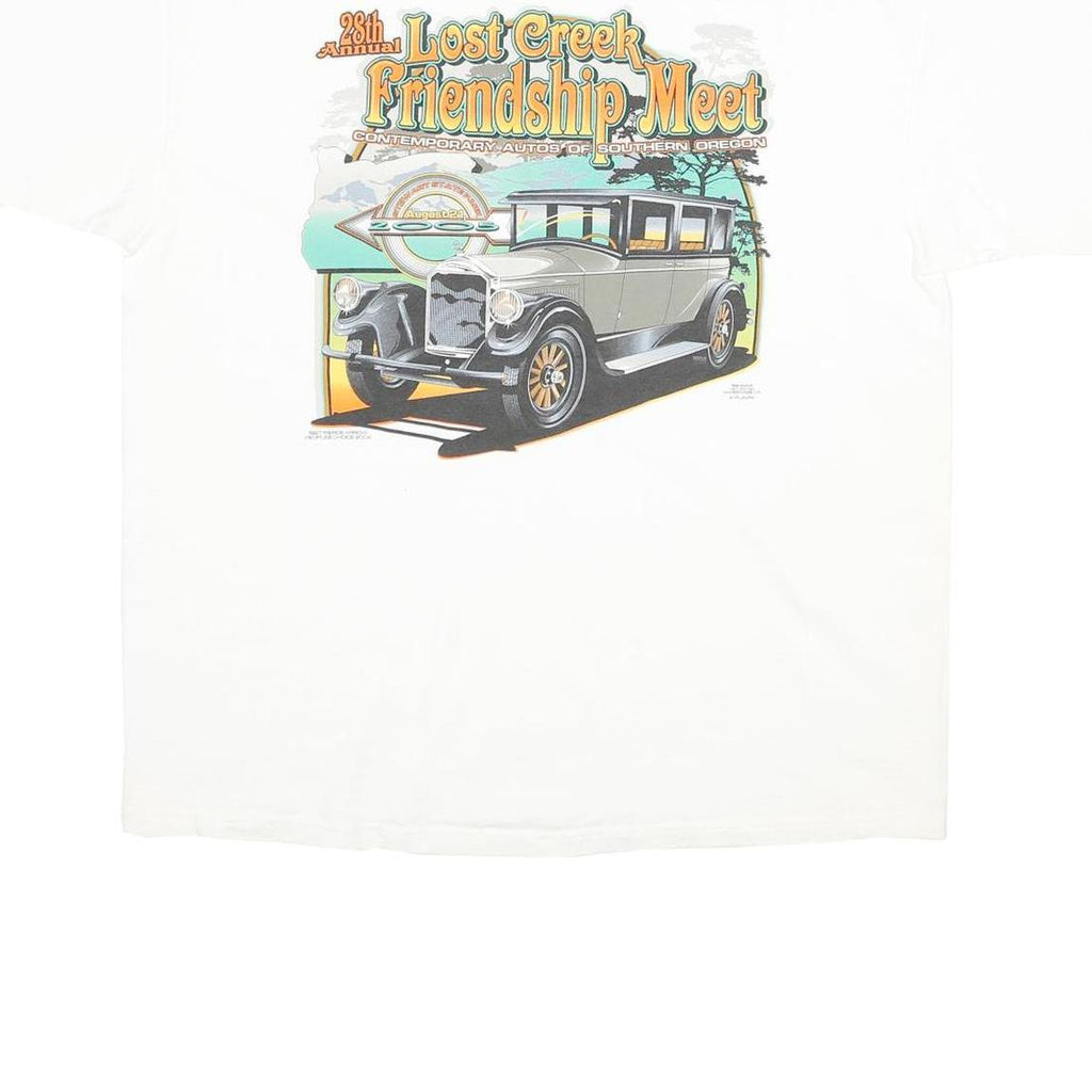 ANVIL Mens White Vintage Graphic XL Short Sleeve Henley Friendship Meet