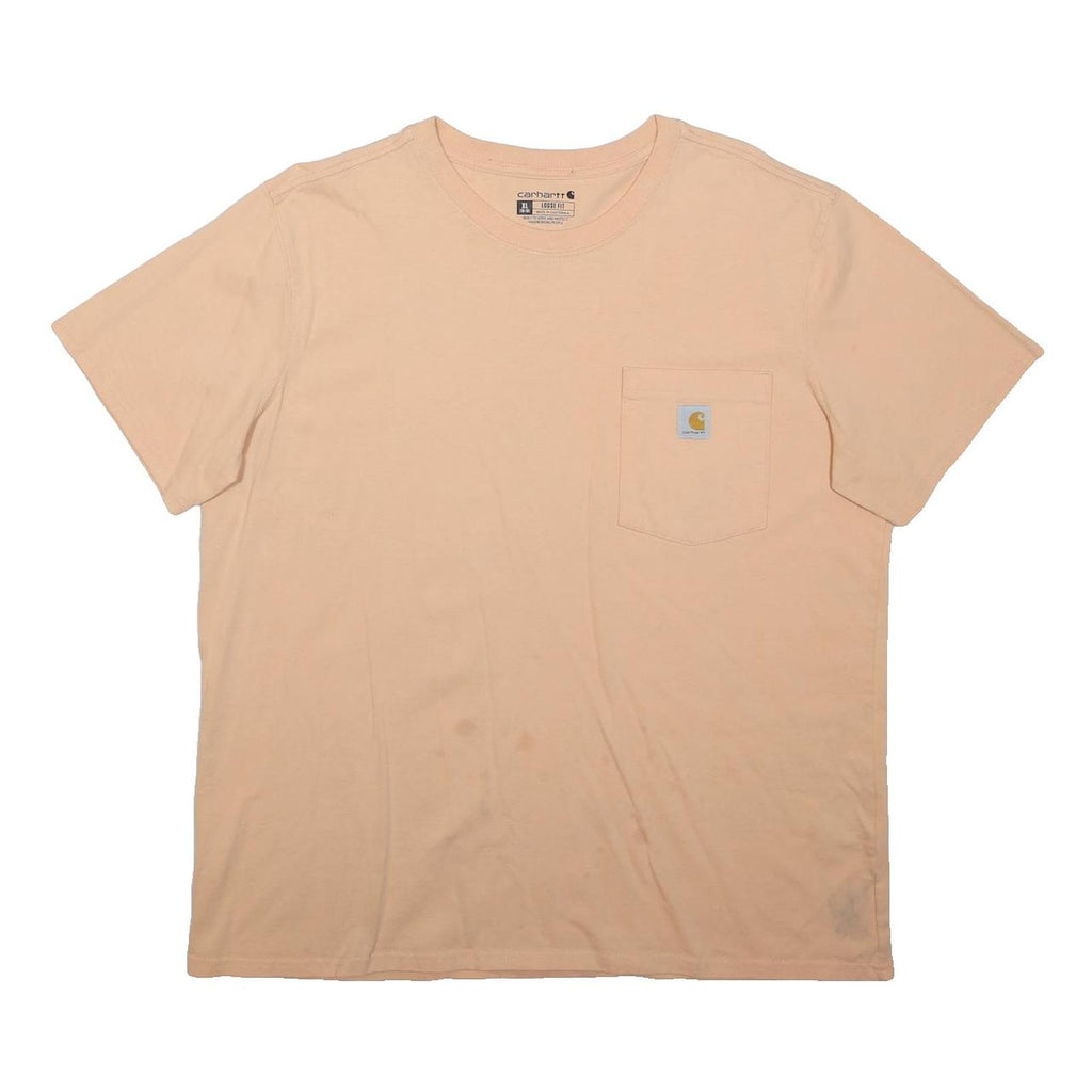 CARHARTT Womens Beige T-Shirt XL Short Sleeve Crew Neck Logo Pocket Casual