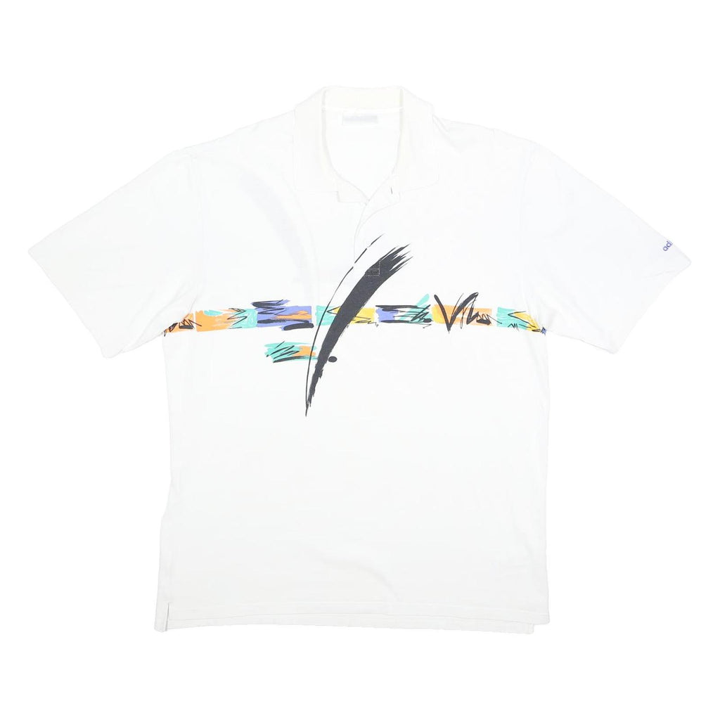 ADIDAS Mens White Polo Shirt L Cotton Blend Short Sleeve Abstract Print