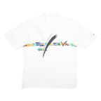ADIDAS Mens White Polo Shirt L Cotton Blend Short Sleeve Abstract Print