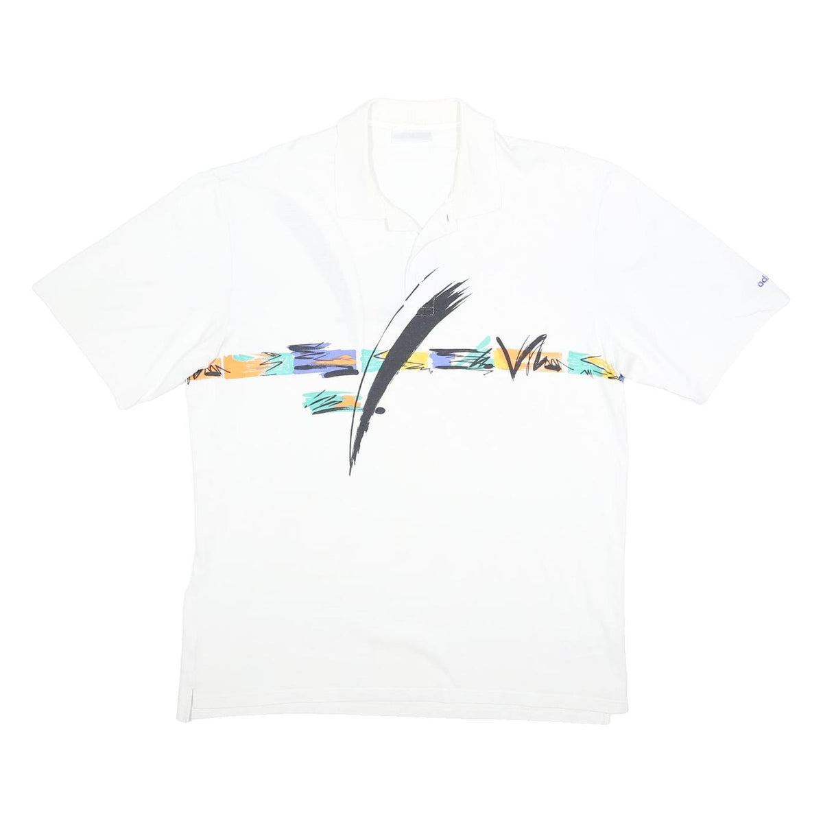 ADIDAS Mens White Polo Shirt L Cotton Blend Short Sleeve Abstract Print