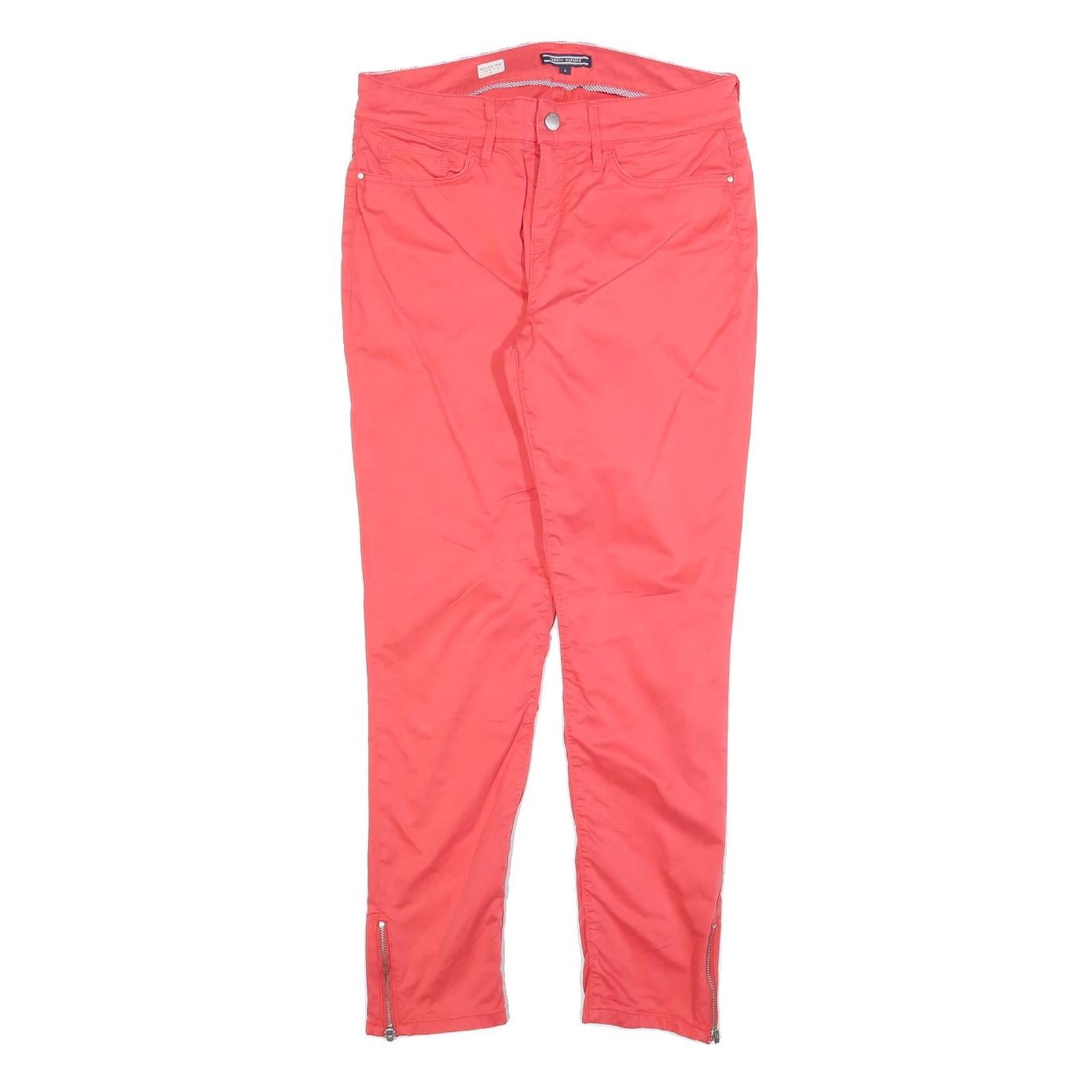 TOMMY HILFIGER Womens Cotton Red Slim Skinny Trousers W28 L26 Casual Zip