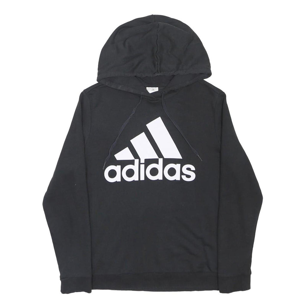 ADIDAS Boys Black Hoodie 16Y Cotton Blend Pullover Hooded Sweatshirt