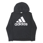 ADIDAS Boys Black Hoodie 16Y Cotton Blend Pullover Hooded Sweatshirt