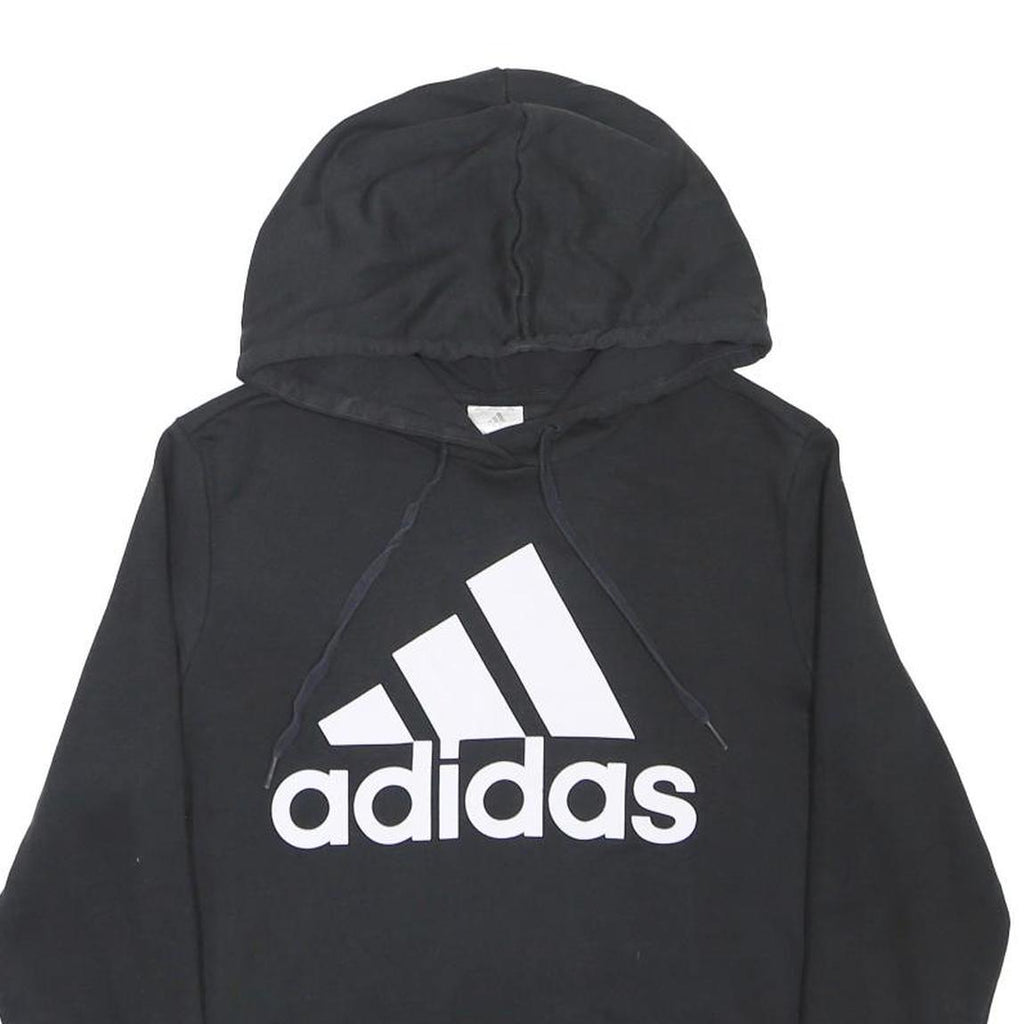 ADIDAS Boys Black Hoodie 16Y Cotton Blend Pullover Hooded Sweatshirt
