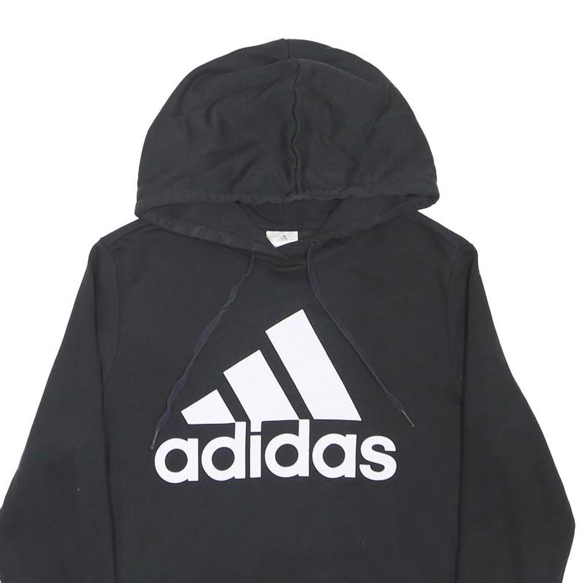 ADIDAS Boys Black Hoodie 16Y Cotton Blend Pullover Hooded Sweatshirt