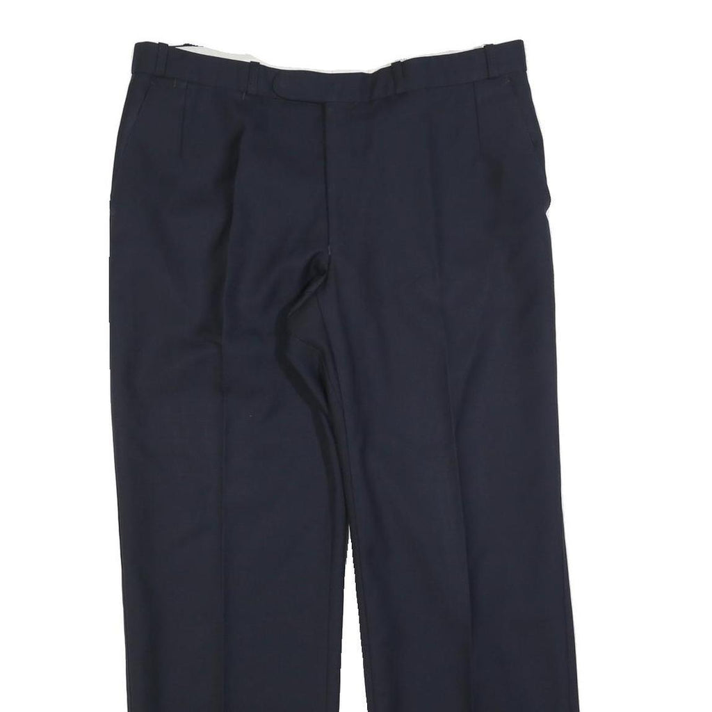 HAGMAN Mens Wool Navy Blue Regular Fit Straight Leg Trousers W34 L30 Smart