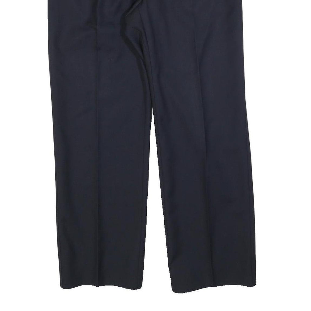 HAGMAN Mens Wool Navy Blue Regular Fit Straight Leg Trousers W34 L30 Smart