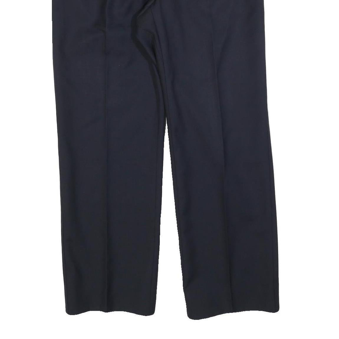 HAGMAN Mens Wool Navy Blue Regular Fit Straight Leg Trousers W34 L30 Smart