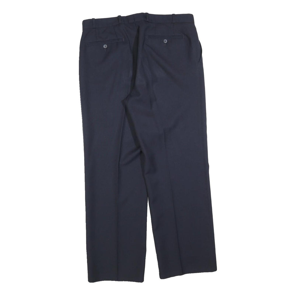 HAGMAN Mens Wool Navy Blue Regular Fit Straight Leg Trousers W34 L30 Smart