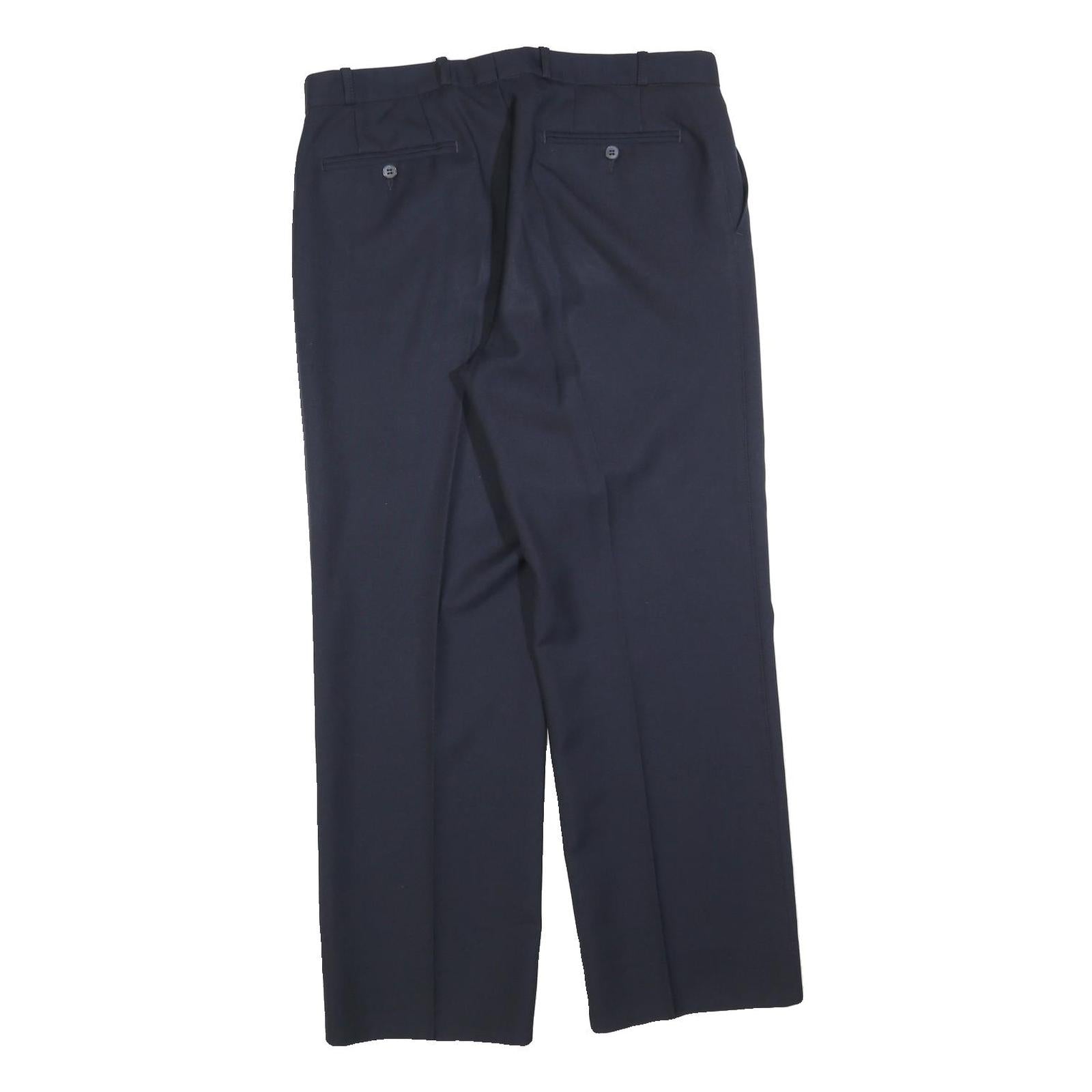 HAGMAN Mens Wool Navy Blue Regular Fit Straight Leg Trousers W34 L30 Smart