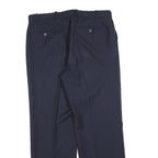HAGMAN Mens Wool Navy Blue Regular Fit Straight Leg Trousers W34 L30 Smart